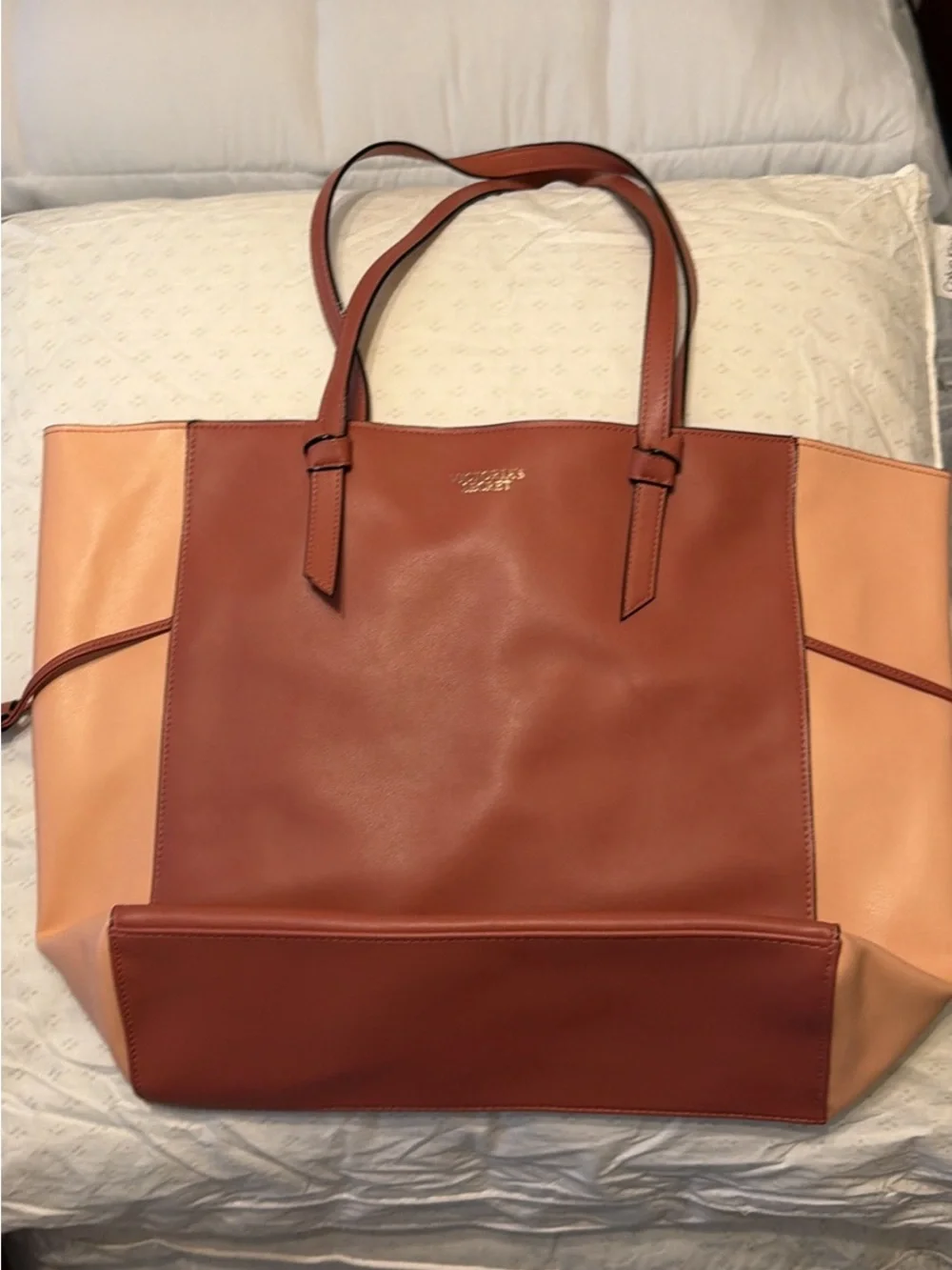 Victoria's Secret Two-Tone Leather Tote in Rust and Peach